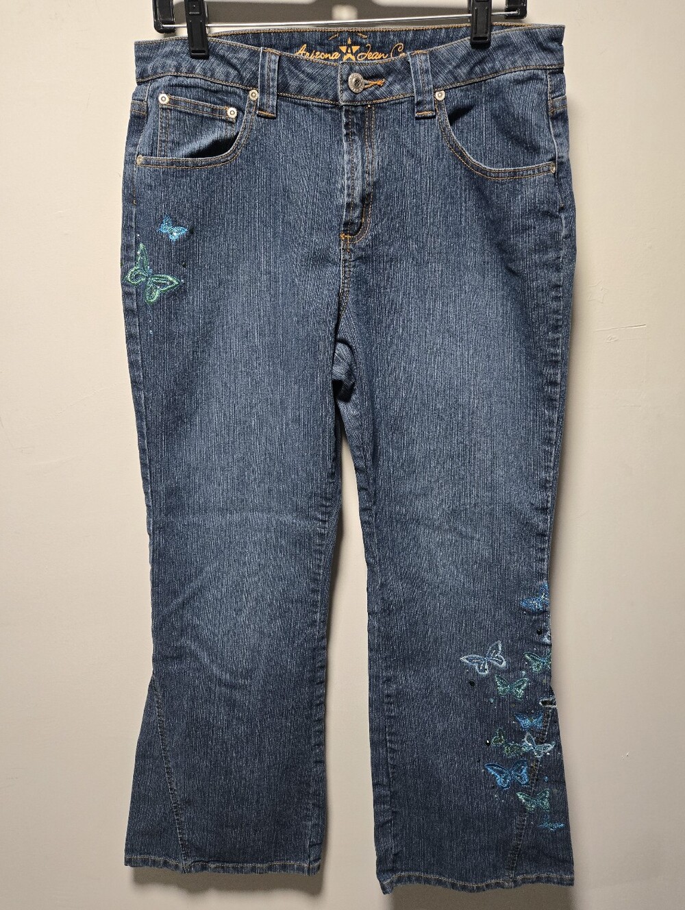 Vintage Y2K Butterfly Flare Jeans Size 16 1/2 Hilary Duff Embroidered Rhinestone